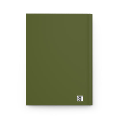 Back cover of Poison Poppies journal in solid olive green.