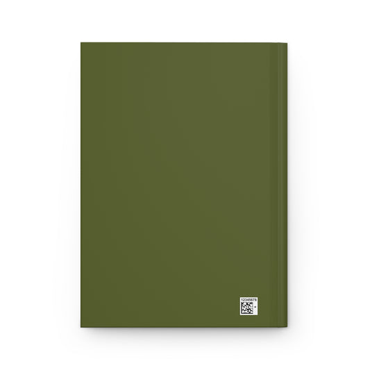 Back cover of Poison Poppies journal in solid olive green.