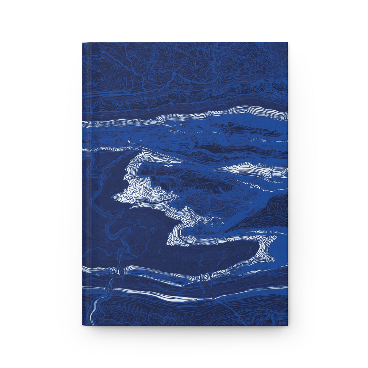 Front cover of The Fall Line journal with white contour lines across a deep blue map-inspired design.