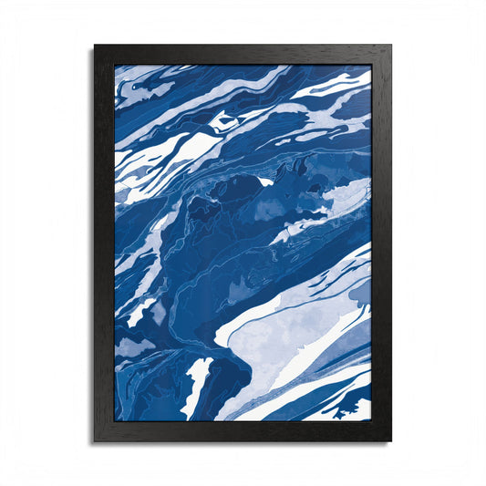 Appalachian Rock art print with sweeping blue, pale blue, and white geological shapes in a black frame.
